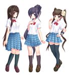  aoi_kumiko brown_hair kneehighs multiple_girls original ribbon school_uniform shoes socks thighhighs twintails zettai_ryouiki 