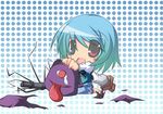  aqua_hair bad_id bad_pixiv_id blue_eyes chibi geta heterochromia karakasa_obake plus9 purple_umbrella red_eyes sandals solo tatara_kogasa tears tongue touhou umbrella 