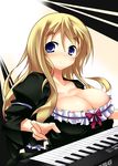  areolae blonde_hair blue_eyes blush breasts cleavage eyebrows fuwafuwa_time instrument k-on! keyboard_(instrument) kotobuki_tsumugi large_breasts long_hair nana_(artist) solo 