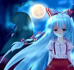  bad_id bad_pixiv_id black_hair fujiwara_no_mokou hair_ribbon houraisan_kaguya long_hair moon multiple_girls okotan_(dewdrops) red_eyes ribbon silver_hair suspenders touhou 