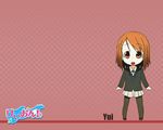  brown_eyes brown_hair chibi hair_ornament hairclip hirasawa_yui k-on! kakifly pantyhose school_uniform short_hair solo wallpaper 