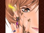  artist_request brown_eyes brown_hair close-up cosplay jewelry licking_lips macross macross_frontier meiko nail_art nail_polish parody ring sheryl_nome sheryl_nome_(cosplay) short_hair solo tongue tongue_out vocaloid yellow_nails 