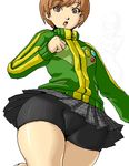  bike_shorts brown_hair isu jacket lowres multiple_girls persona persona_4 satonaka_chie shirogane_naoto short_hair skirt tomboy when_you_see_it wide_hips 