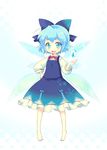  bad_id bad_pixiv_id barefoot blue_eyes blue_hair blue_nails cirno fang ice nail_polish short_hair sokomushi solo touhou wings 