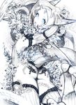  :o armor armpits arms_behind_head ass bad_id bad_pixiv_id bikini_armor blue_eyes bottomless crystal dragon dragon_girl dragon_tail elbow_gloves fantasy gloves horns hujimogeo looking_at_viewer looking_back monochrome open_mouth original short_hair solo tail thighhighs wings 