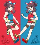  alternate_costume alternate_hairstyle bandana bike_shorts blue_eyes brown_hair english fang fanny_pack glasses hair_ribbon haruka_(pokemon) hat high_ponytail luoxin odamaki_sapphire open_mouth pokemon pokemon_(game) pokemon_oras pokemon_special ponytail ribbon ruby_(pokemon) shirt short_hair sidelocks sleeveless sleeveless_shirt smile two-tone_background wristband 