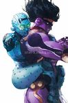  1girl blue_skin carrying hug hug_from_behind jojo_no_kimyou_na_bouken piggyback purple_skin pydiyudie stand_(jojo) star_platinum stone_free 