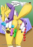  anus breasts butt comdom condom digimon dildo female presenting presenting_hindquarters pussy renamon sex_toy solo text wolfsrain88 