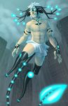  abs almost_nude animal_ears caprine cloud cyborg faun flying gusana hair horn humanoid loincloth luminescent machine male mammal mechanical mechanical_limbs post_apocalyptic short_hair solo white_hair 