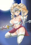  1girl armor athena_(lord_of_vermilion) blonde_hair blue_eyes breasts character_request cleavage collar crown drill_hair head_wings knight lance large_breasts long_hair lord_of_vermilion moon night polearm sideboob solo source_request spear warrior weapon yaman_(yamanta_lov) 