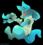  :d ambiguous_gender anthro barefoot black_background blackeevee blush butt canine cute duo eye_contact fur happy jackal long_ears lucario mammal nintendo nude open_mouth plain_background pointy_ears pok&#233;mon pok&eacute;mon riolu sharp_teeth sitting size_difference smile spikes teeth tongue video_games 
