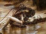  female human luis_royo lying machine mammal mechanical metal missionary_position nature on_back outside robot sex 