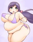  1girl aqua_eyes bikini breasts female fusa_(starless2323) hair_ornament huge_breasts long_hair long_twintails love_live!_school_idol_project obese open_mouth purple_bikini purple_hair purple_swimsuit simple_background solo standing starless2323 swimsuit toujou_nozomi twintails 