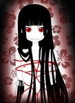  1girl bdsm black_hair bondage bound breasts enma_ai jigoku_shoujo long_hair nipples red_eyes rope saliva shibari small_breasts 