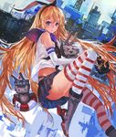  anchor black_panties blonde_hair boots elbow_gloves gloves grey_footwear hair_ornament hairband highres kantai_collection lifebuoy long_hair looking_at_viewer panties rensouhou-chan shimakaze_(kantai_collection) skirt striped striped_legwear thighhighs underwear very_long_hair white_gloves zrero 