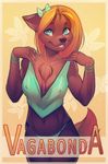  &lt;3 anthro badge blonde_hair bow bra breasts canine chest_tuft cleavage clothed clothing english_text female fur hair mammal midriff panties skimpy smile solo text thong tuft underwear vagabondbastard 