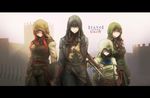  alternate_costume assassin's_creed:_unity assassin's_creed_(series) bat_wings belt blue_eyes blue_hair braid brown_gloves didloaded gauntlets gloves hair_over_one_eye hidden_blade hong_meiling hood izayoi_sakuya knife letterboxed looking_at_viewer multiple_girls pants patchouli_knowledge purple_eyes purple_hair red_eyes red_hair remilia_scarlet shaded_face shirt silver_hair smile touhou twin_braids vest weapon wings 