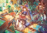  blue_eyes book braids brown_hair bunny glasses hat instocklee original paper water witch_hat 