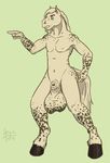  asinusadlyram balls barefoot big_balls equine flat_colors forefinger green_background green_eyes hooves horse huge_balls hyper hyper_balls male mammal navel plain_background pointing sheath solo spots 