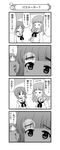  4koma absurdres close-up closed_eyes comic crossed_arms eyebrows face girls_und_panzer greyscale highres long_hair monochrome multiple_girls nanashiro_gorou neckerchief nishizumi_miho official_art ooarai_school_uniform pdf_available school_uniform serafuku short_hair standing sweatdrop takebe_saori tired translated 