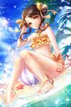  :o anklet arm_support ball barefoot beach beachball bikini brown_hair cloud day flat_chest frilled_bikini frills hair_ribbon hobak jewelry leaf mole navel ocean open_mouth outdoors palm_tree plant ribbon shiny shiny_skin shore short_hair side-tie_bikini sita_vilosa sky solo starfish swimsuit sword_girls tree water yellow_eyes 