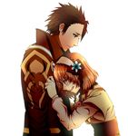  1girl alvin_(tales) brown_eyes brown_hair coat flower green_eyes hair_flower hair_ornament hairband highres leia_rolando michella_marek short_hair tales_of_(series) tales_of_xillia tears white_background 