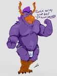  avian beak biceps brock_pearson bulge disney feathers hair horn jockstrap male monsters_university open_mouth pixar purple_hair rohly solo underwear unknown_artist 