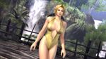  1girl 3d absurdres blonde_hair blue_eyes breasts cleavage dead_or_alive dead_or_alive_5 helena_douglas highres large_breasts long_hair nature official_art scenery solo swimsuit tecmo water waterfall 