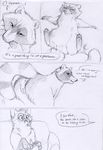  anus canine comic dialog duo female feral fox looking_back male mammal paper-wings presenting pussy raccoon raised_tail sketch spread_legs spreading surprise sylvian teasing tenting text 
