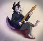  2019 canid canine canis cigarette clothed clothing domestic_dog guitar husky male mammal musical_instrument playing_guitar playing_music s1m simple_background smoking 