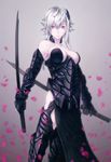  armor breasts dual_wielding holding loincloth medium_breasts mstm original petals red_eyes solo sword weapon white_hair 