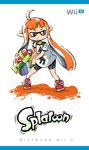  ahoge blush_stickers brown_eyes cover domino_mask fake_cover game_console game_cover gotthi highres ink_tank_(splatoon) inkling long_hair mask orange_hair pointy_ears shirt shoes sidelocks sneakers solo splatoon_(series) splatoon_1 splattershot_(splatoon) super_soaker t-shirt wii_u 