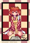  apron bad_id bad_pixiv_id bell character_name clothes_writing glasses hair_bell hair_ornament highres japanese_clothes long_sleeves motoori_kosuzu qin red_eyes red_hair short_hair touhou two_side_up wide_sleeves 