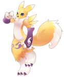 alpha_channel anthro blue_eyes canine digimon female fingerless_gloves fox fur gloves hi_res looking_at_viewer mammal plain_background pose renamon rudragon solo transparent_background white_fur yellow_fur yin_yang 