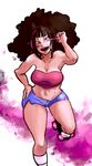  afro alternate_hairstyle bad_id bad_tumblr_id bare_shoulders big_hair black_hair breasts casual cleavage facial_tattoo glowing glowing_eye han_juri hand_on_hip headphones large_breasts midriff purple_eyes radio_toy roller_skates shorts skates socks solo strapless street_fighter street_fighter_iv_(series) tattoo toned tubetop wide_hips 