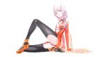 bare_shoulders black_legwear breasts center_opening cleavage detached_sleeves fingerless_gloves gloves guilty_crown hair_ornament hairclip highres long_hair looking_at_viewer navel pink_hair q_(ed69) red_eyes see-through small_breasts solo thighhighs twintails yuzuriha_inori 