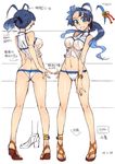  anklet aqua_eyes ass bad_id bad_twitter_id blue_hair character_sheet dated highres jewelry kagaminomachi_no_kaguya kaguya_(kagaminomachi_no_kaguya) kusanagi_tonbo long_hair multiple_views navel ponytail sandals see-through shiny shiny_skin smile swimsuit white_swimsuit wristband 