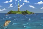  ambiguous_gender hi_res island outside sea sky solo tojo_the_thief tower unknown_species water 
