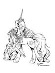  altohearts crown cutie_mark equine female feral friendship_is_magic hair horn horse long_hair looking_up mammal monochrome my_little_pony plain_background pony princess_celestia_(mlp) royalty solo white_background winged_unicorn wings 