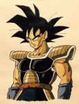  1boy armor arms_at_sides bardock black_eyes black_hair dragon_ball expressionless highres lee_(dragon_garou) looking_away male_focus scar serious shaded_face short_hair simple_background spiked_hair standing tail upper_body wristband 