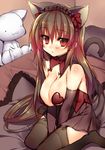  animal_ears blush breasts brown_eyes brown_hair cat_ears cat_tail garter_straps hairband heart_pasties kamitsurugi_ouka large_breasts original pasties sitting solo tail thighhighs 