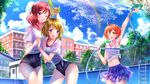  :d ;d ;o arm_up brown_hair cloud cloudy_sky collarbone day empty_pool highres holding holding_hands hose hoshizora_rin koizumi_hanayo love_live! love_live!_school_idol_project midriff multiple_girls navel nishikino_maki one_eye_closed open_mouth outdoors pool pool_ladder purple_eyes rainbow red_hair school school_swimsuit shirt short_hair skirt sky smile swimsuit swimsuit_under_clothes swordsouls tied_shirt water water_gun wet wet_clothes wet_shirt wince yellow_eyes 