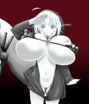  1girl areolae breasts erect_nipples female gigantic_breasts kantai_collection large_areolae nipples no_panties puffy_nipples purple_eyes pussy rahab re-class_battleship shinkaisei-kan smile uncensored white_hair 