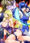  2girls :o ahoge aqua_eyes arm_support ass bangs bare_shoulders belt blonde_hair blue_eyes blue_hair blush body_blush bonne_jenet bracelet breasts bursting_breasts choker cleavage clenched_hand come_hither covered_nipples curvy dress eyes_visible_through_hair fatal_fury fighting_stance fingerless_gloves fingernails fire flame foreshortening futaba_hotaru gloves grin hair_between_eyes hair_over_one_eye hair_ribbon head_tilt high_heels huge_breasts jewelry kain_r_heinlein kanten large_breasts light_brown_hair long_fingernails long_hair looking_at_viewer loose_belt mark_of_the_wolves motion_blur multiple_girls nail_polish no_panties one_eye_closed open_mouth outline outstretched_arm pants parted_bangs purple_dress purple_fire reclining red_eyes red_gloves ribbon shoes short_sleeves shouting side_slit sideboob sidelocks skindentation smile snk standing strap_gap swept_bangs thigh_strap turtleneck twintails very_long_hair wristband 
