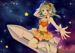  bad_id bad_pixiv_id goggles goggles_on_head green_hair gumi headphones himaya outstretched_arms riding rocket short_hair_with_long_locks sidelocks sky smile space star_(sky) starry_sky vocaloid 