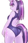  back_turned breasts cutie_mark equine female fingers friendship_is_magic fur hair hands hi_res hooves horn horse looking_at_viewer looking_back mammal my_little_pony plain_background pony purple_eyes purple_fur purple_hair smile solo standing swimsuit the-rasp-b twilight_sparkle_(mlp) two_tone_hair unicorn white_background 