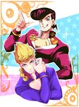  bad_id bad_pixiv_id blazbluefairy blonde_hair blue_eyes braid gakuran giorno_giovanna higashikata_jousuke jojo_no_kimyou_na_bouken multiple_boys pompadour purple_hair school_uniform 