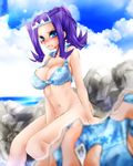  1girl bikini blue_eyes blush breasts genderswap kamishiro_ryoga large_breasts purple_hair solo_focus swimsuit yu-gi-oh! yuu-gi-ou_zexal 