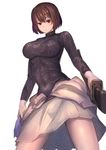  breasts brown_eyes highres hyuuga_(kantai_collection) japanese_clothes kantai_collection koruse large_breasts short_hair solo sword weapon wet wet_clothes 