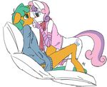  anthro anthrofied arm_warmers blush bottomless couple cutie_mark duo equine eye_contact female female_on_top friendship_is_magic green_eyes green_hair hair hi_res hoodie horn imminent_sex lying male mammal my_little_pony on_top orange_body panties panties_down pink_hair plain_background scarf snails_(mlp) solisdrawstuff straight sweetie_belle_(mlp) underwear unicorn white_background white_body 